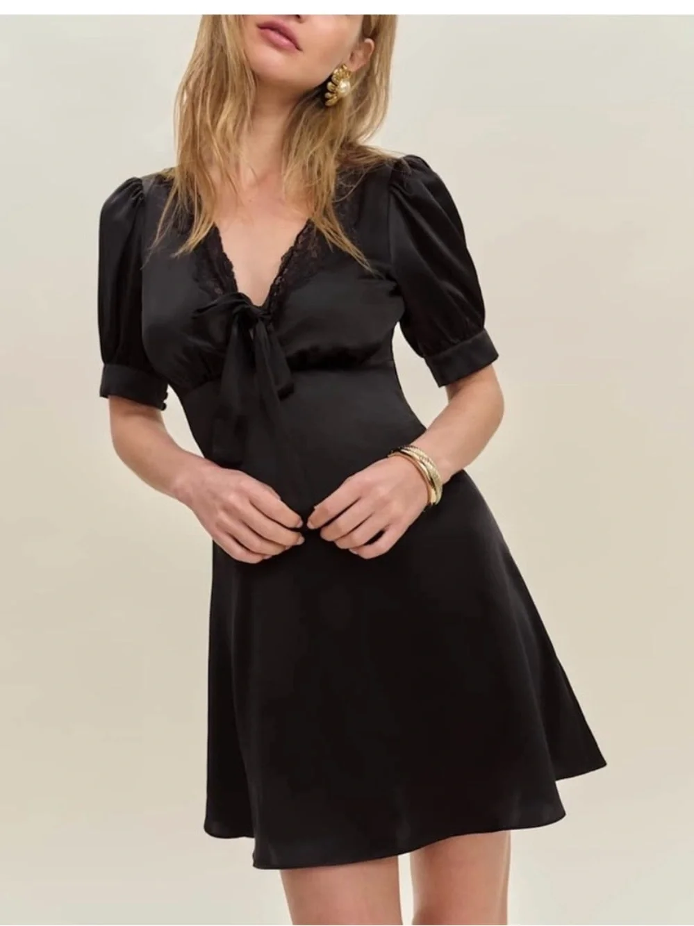 blue short sleeve dress Faria Light Short-Sleeve Bardot Mini With Bow Detail – Club 5+ Moss Green Bridesmaid Size:Size 16 Collection:Lace Dresses